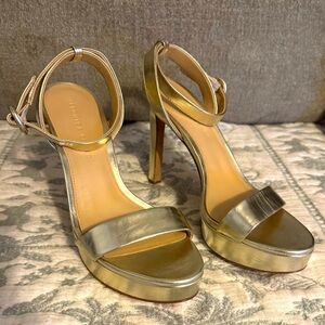 Veronica Beard Darcelle Buckle Ankle Strap Gold Heels Sz 9M